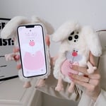 Fodral för iPhone Mjukt fluffigt plysch Sött kanintandsskyddande telefonskal för flickor Kvinnor Vinterkanin för iPhone 11