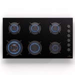 Gas Hob 80 cm 6 Burners Built-in Cooktop Gas Cooker Glass Ceramic Surface Black