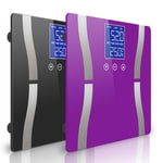 SOGA 2X Glass LCD Digital Body Fat Scale Bathroom Electronic Gym Water Weighing Scales Black/Purple - bathroom scales - BodyFatScaleBLK-PUR