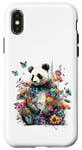 Coque pour iPhone X/XS Panda mignon avec fleurs et papillons pour femmes, filles et enfants