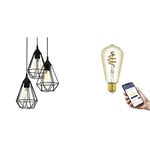 Eglo Suspension luminaire vintage Tarbes, lampe de plafond suspendue style industriel avec 3 ampoules LED E27 connectées connect.z, lustre dimmable en acier noir, Ø 31 cm, blanc chaud-froid