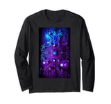 Motherboard Microchip Purple Blue IT Computer Background Long Sleeve T-Shirt