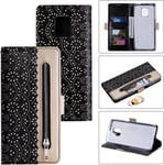 Fermeture Éclair Magnetic Coque Compatible Xiaomi Redmi Note 9pro, Portefeuille Prime Cuir Flip Housse Avec Multifonctionnel,Fente Pour Carte,Rabattable Support,Protection Complète Cover, Noir