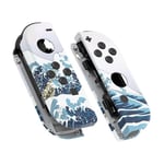 eXtremeRate Coque Customisé avec Bouton pour Nintendo Switch Joycon, Coque avec Motif et Bouton pour Nintendo Switch & OLED Joycon, Coque de Console Pas Inclut，La Grande Vague de Kanagawa