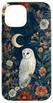 iPhone 15 White Owl Moon Flowers Cottagecore Case