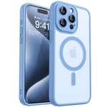 CANSHN Coque Magnétique pour iPhone 15 Pro Max 6,7 Pouces, Compatible avec MagSafe, [Protection Complète de l'appareil Photo] Fond Mat Translucide, Bleu Clair