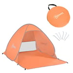 Outsunny Abri de Plage Tente de Plage Pliable Pop-up Automatique instantané Protection UV fenêtre arrière Grand Tapis de Sol Orange