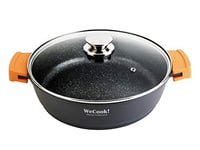 WECOOK! Ecochef Casserole Basse, Induction, Couvercle en Verre 30cm, Antiadhésive QUANTANIUMT Écologique sans PFOA, Fonte d'Aluminium, Épaisseur 5 mm, Poignées en Silicone, Vitrocéramique, Gaz, Four