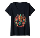 Womens Rock N Roll Guitar Player Music Guitarist Skeleton Hand V-Neck T-Shirt