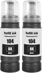 104 Encre Compatible avec Epson 104 Bouteille d'encre Multipack pour ET-1810 ET-2726 ET-2810 ET-2811 ET-2812 ET-2814 ET-2815 ET-2820 ET-2821 ET-2825 ET-2826 ET-4700 ET-4800 (2-Pack, 2 Noir)