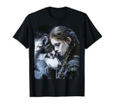 Woman with her Siberian Husky Wolf Dog Fantasy T-Shirt