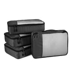 Amazon Basics Cubes d'emballage pour Valise, Organisateurs de Voyage, Fermeture Éclair, Lot de 4, Moyennes, Noir