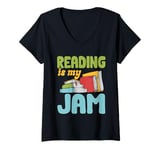 Womens Reading Is My Jam Bookworm Reading Book Lover Librarian V-Neck T-Shirt