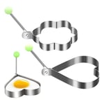 2Pcs Fried Egg Rings with Anti-scald Handle Stainless Steel Cooking Rings Heart and Flower Shaped Egg Rings Breakfast Household Kitchen Cooking Tool Omelette Egg Moulds (Silver)