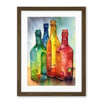 Artery8 Coloured Glass Cider Bottles Still Life Watercolour Painting Artwork Framed Wall Art Print 18X24 Inch