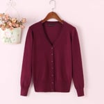 HKVML Women's Cardigan Knitted Sweater Long Sleeve Crochet Female Cardigan With Buttons Short Sweater Women Cardigans,Wine Red,XXXL