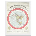 Artery8 1892 World Time Calculator Flat Earth Map Gleason A4 Artwork Framed Wall Art Print