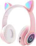 Casque Bluetooth Oreille De Chat,Écouteur Sans Fil Bluetooth Mignon,Pour Enfants,Conception De Lumières Led Oreille De Chat(Rose)