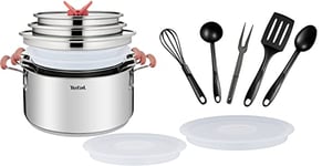 Tefal Batterie de cuisine 13 pièces, Faitouts + couvercles, Ustensiles, Induction, Acier inoxydable 18/10 haute qualité, Garantie 10 ans, Empilable, Opti'Space G720SD74