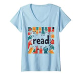 Womens Animals Read Reading Book Library First Day Of School Kids V-Neck T-Shirt