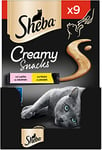 Sheba Creamy Snacks - Friandise crémeuse pour Chat au Poulet et au Saumon - Bâtonnets Pratiques à lécher à la Main - 7 x 9 x 12 g