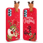 Vauki [2 Pack Noël Coque pour Samsung Galaxy A52s 5G/A52 4G/5G, avec 3D Cerf Poupée Dessin Animé Motif Cadeau de Noël Housse, Rouge Silicone Souple Étui Antichoc Case pour Samsung A52s, Cerf Souriant