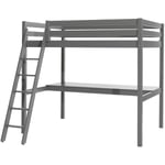 Lit Mezzanine 140x200 Sommier Inclus et Bureau Vipack Pino - Gris