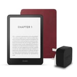 Kindle Paperwhite (2024 Release) 16 GB without ads, an Amazon Premium Leather Cover and an Amazon Powerfast 9W Power Adapter