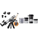 Celestron 22460 StarSense Explorer DX 102AZ Smartphone App-Enabled Refractor Telescope, iPhone/Android Compatible, Grey & 94307 AstroMaster Telescope Accessory Kit, Black