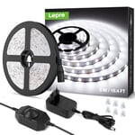 Lepro 5M Ruban LED 1200LM Blanc Froid Dimmable, 12V 6000K 300LEDs 2835, Bande LED Autocollant avec Variateur, Connecteurs+Transformateur, Eclairage Intérieur pour Meuble, Escalier, Chambre, Cuisine…