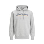 Jack & Jones Mens sweatshirt with hood - Light Grey Cotton - Size X-Large