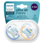 Symmetrisk Ultra Air Napp +0m Love Mama Blue - PHILIPS AVENT - Set om 2 - Fysiologisk (Tillplattad spets)