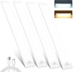 Lot de 4 lampes LED sous meuble de cuisine - 72 LED - Batterie USB-C de 2000 mAh - Rechargeable - Avec barre lumineuse magnétique - Pour armoire, cuisine, escalier