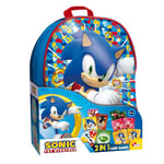 Lisciani - SONIC - Set Sac à Dos Avec Jeux de Cartes 2 en 1 Sonic - Jeux de Voyage pour Enfants dès 6 Ans - 2 jeux Différents pour Jouer à l'Ecole - 2 Joueurs et + - Fabriqué En Italie