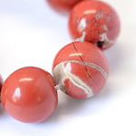 Lot de 18 perles en jaspe impérial rouge 6 mm - Boule en pierre naturelle - Pour bijoux et travaux manuels