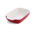 KitchenAid Stoneware Ceramic Nonstick Rectangular Baking Dish with Bamboo Lid, 32 cm/3,8L, PFAS Free, Durable, Space Saving, Oven Safe up to 260°C, Dishwasher Safe, Empire Red