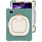 Coque en Silicone pour iPad Pro 11 (2018/2020/2021/2022) et Air 4/5 10,9" - Protection complète et Anti-Chute avec Support Anneau et Fente pour Stylo, Vert foncé