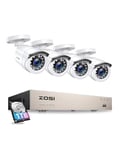 ZOSI H.265+ 5MP Lite DVR Enregistreur avec 1TB Disque dur et 4 Caméra Surveillance Extérieure 24 m Vision Nocturne, Accès à distance par Smartphone