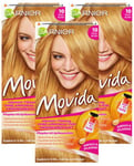 Garnier Lot de 3 colorations pour cheveux colorés, colorations intenses, même pour cheveux gris, sans ammoniaque, Movida, 10 blond doré