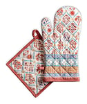 Maison d' Hermine Romane Set de Gants de Four 100% Coton (19cm x 33cm) et manique (20cm x 20cm) pour Barbecue, Cuisine, pâtisserie, Micro-Ondes, Barbecue, Thanksgiving, Noel