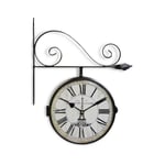 Decoration D ’ Autrefois - Horloge De Gare Ancienne Double Face Café de la Gare Tour Eiffel Fer Forge Blanc 24cm - Fer Forgé - Blanc