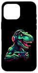 Coque pour iPhone 16 Pro Max Gaming Dinosaurs- Le T-rex joue aux jeux vidéo