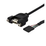 StarTech 1 ft Panel Mount USB Cable - USB A to Motherboard Header Cable Adapter F/F - USB 2.0 internal Cable (USBPNLAFHD1) - intern-til-ekstern