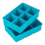 Webake Lot de 2 Bac à Glaçons en Silicone XXL Moules à Glaçons 5 x 5 cm 6 Gros Cubes Moules à Glace Réutilisable de Qualité Alimentaire pour l’eau, le cocktail, le whisky, et d’autre boisson - Bleu