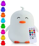 Kadoing® Veilleuse Pingouin (Grand) - avec Fonction de Tapotement et Télécommande - Lampe LED de Nuit Rechargeable - Cadeau de Naissance - Jouets - Chambre de Bébé - Lampe Enfant Premium