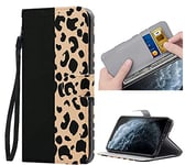 ZhuoFan Coque pour iPhone 12 Pro / 12 Portefeuille Housse Antichoc Etui en Cuir PU Motif avec Fente Carte Fonction Stand Magnétique, Clapet Folio Étui pour iPhone 12 / 12Pro 6,1", Léopard Noir