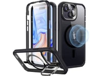 Esr Armor Tough Halolock Case + Stash Stand Mobiltelefon Backcover Apple Iphone 15 Plus Transparent, Sort Magsafe-Kompatibel