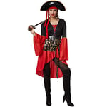 TecTake dressforfun Costume de reine des pirates pour femme | Robe courte devant, longue derrière avec motif de tête de mort décalé | incl. Bicorne à ruban rouge et Ceinture (XXL | no. 301778)