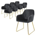 Lot de 8 chaises de salle à manger gris assise en velours pieds dorés en métal