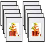 WOLTU Lot de 10 Cadre Photo 21x29,7 cm A4 avec Passe Partout, Cadre et Plaque en Plastique, Cadre Poster pour Décoration Murale ou sur Table, Suspendre Horizontalement ou Verticalement, Noir